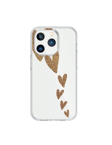 Coque iPhone 15 Pro Coeur Falling Gold Hearts Transparente - Sylvia Cook