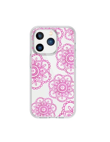 Cover iPhone 15 Pro Doodle  Mandala Rosa Fiori Trasparente - Sylvia Cook