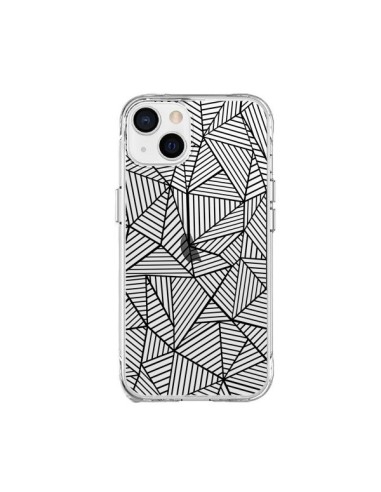 Cover iPhone 15 Plus Linee Griglia Triangles Full Grid Astratto Nero Trasparente - Project M