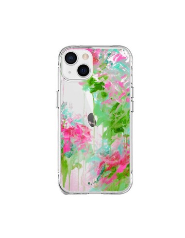 Cover iPhone 15 Plus Fiori Rosa Verde Trasparente - Ebi Emporium