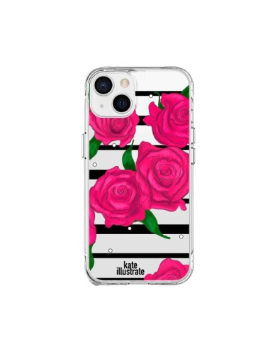 Cover iPhone 15 Plus Rosa Fiori Trasparente - kateillustrate