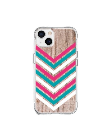 Coque iPhone 15 Plus Tribal Aztèque Bois Wood Flèche Rose Bleu - Laetitia