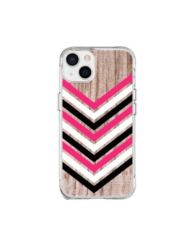 Cover iPhone 15 Plus Tribale Azteco Legno Wood Freccia Rosa Bianco Nero - Laetitia