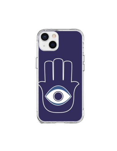 Coque iPhone 15 Plus Main de Fatma Oeil Bleu - Laetitia