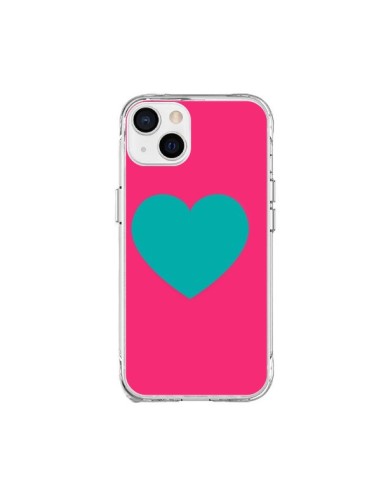 Cover iPhone 15 Plus Cuore Blu Sfondo Rosa - Laetitia