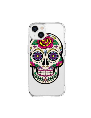 Cover iPhone 15 Plus Teschio Messicano Fiori Trasparente - Laetitia