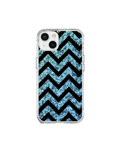 Cover iPhone 15 Plus Chevron Aqua Sparkle Triangolo Azteco - Mary Nesrala