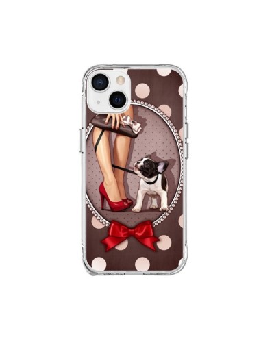 Cover iPhone 15 Plus Lady Jambes Cane Pois Papillon - Maryline Cazenave