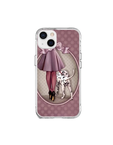 Cover iPhone 15 Plus Lady Cane Dalmata Vestito Pois - Maryline Cazenave