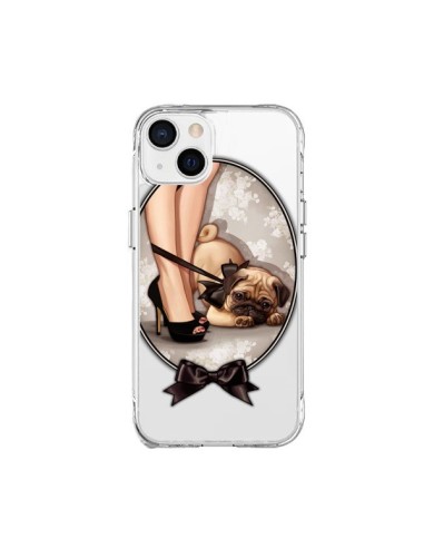 Coque iPhone 15 Plus Lady Jambes Chien Bulldog Dog Noeud Papillon Transparente - Maryline Cazenave