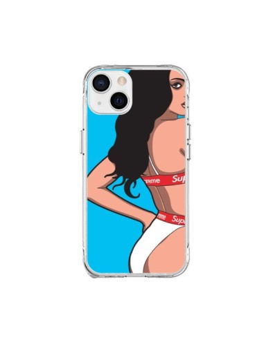 Coque iPhone 15 Plus Pop Art Femme Bleu - Mikadololo