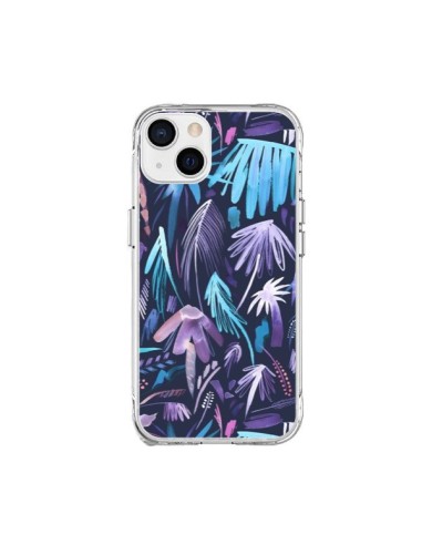 Cover iPhone 15 Plus Brushstrokes Tropicali Palme Azzurro - Ninola Design