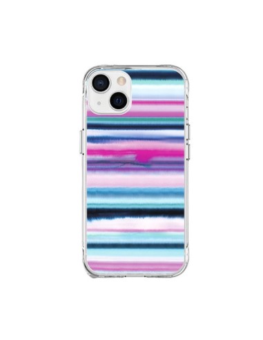 Coque iPhone 15 Plus Degrade Stripes Watercolor Pink - Ninola Design