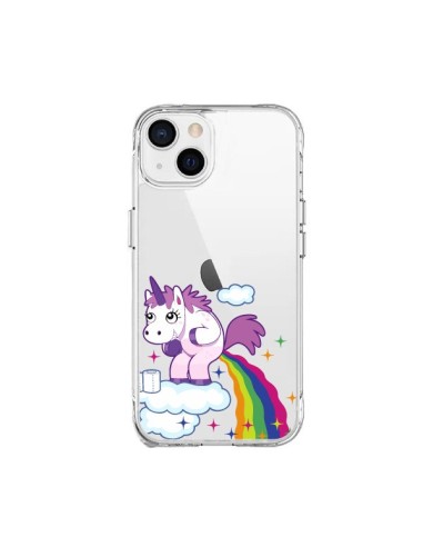 Coque iPhone 15 Plus Licorne Caca Arc en Ciel Transparente - Nico