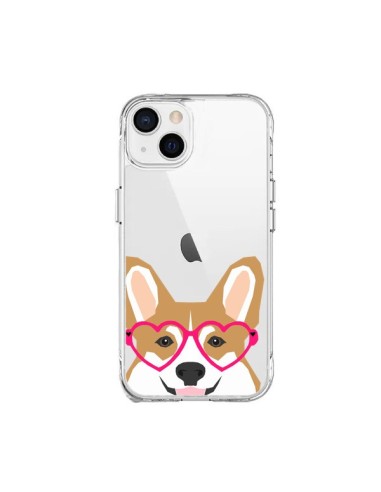 Cover iPhone 15 Plus Cane Buffo Occhiali Cuori Trasparente - Pet Friendly