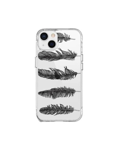 Coque iPhone 15 Plus Plume Feather Noir Transparente - Rachel Caldwell