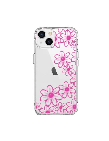 Coque iPhone 15 Plus Pink Flowers Fleurs Roses Transparente - Sylvia Cook