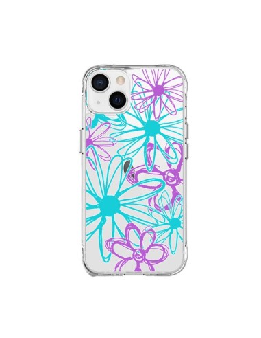 Cover iPhone 15 Plus Fiori Viola e Turchesi Trasparente - Sylvia Cook