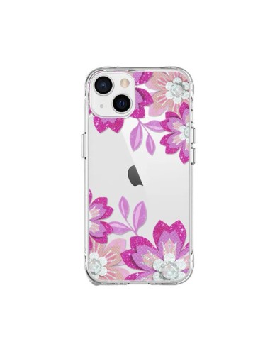 Cover iPhone 15 Plus Fiori Invernali Rosa Trasparente - Sylvia Cook