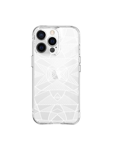 Coque iPhone 15 Pro Max Lignes Miroir Grilles Triangles Grid Abstract Blanc Transparente - Project M