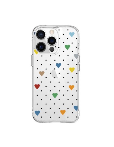 Cover iPhone 15 Pro Max Punti Cuori Colorato Trasparente - Project M