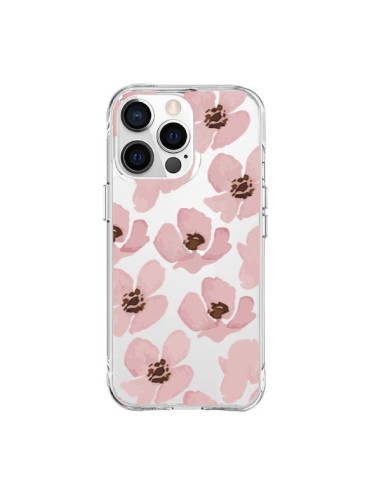 Cover iPhone 15 Pro Max Fiori Rosa Trasparente - Dricia Do