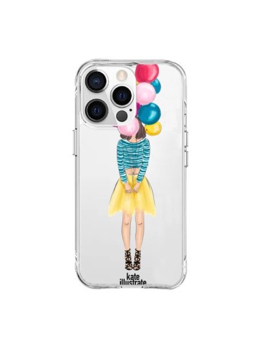 Cover iPhone 15 Pro Max Ragazza Palloncini Trasparente - kateillustrate