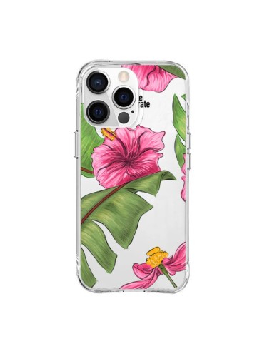 Cover iPhone 15 Pro Max Tropical Leaves Fioris Foglie Trasparente - kateillustrate