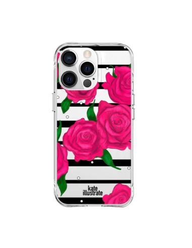 Cover iPhone 15 Pro Max Rosa Fiori Trasparente - kateillustrate