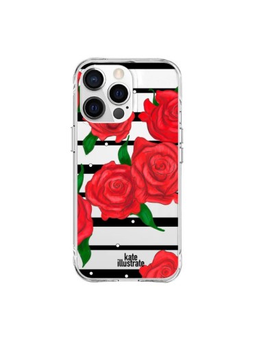 Cover iPhone 15 Pro Max Rosso Fiori Trasparente - kateillustrate