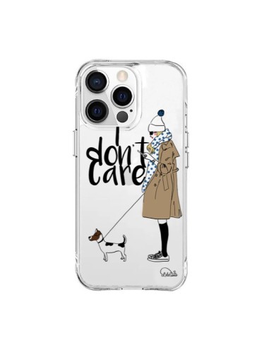 Coque iPhone 15 Pro Max I don't care Fille Chien Transparente - Lolo Santo