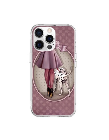 Coque iPhone 15 Pro Max Lady Chien Dog Dalmatien Robe Pois - Maryline Cazenave