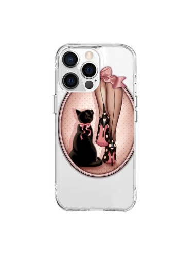 Cover iPhone 15 Pro Max Lady Gatto Papillon Pois Scarpe Trasparente - Maryline Cazenave