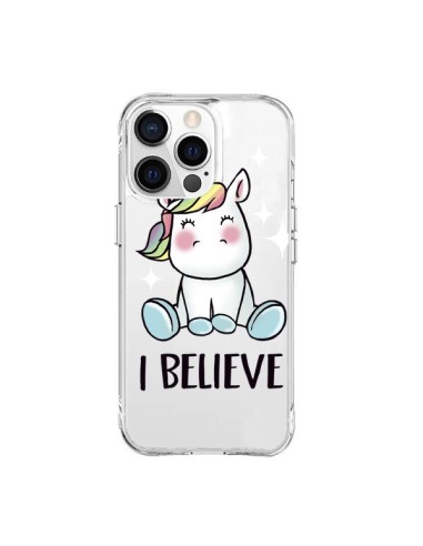 Coque iPhone 15 Pro Max Licorne I Believe Transparente - Maryline Cazenave