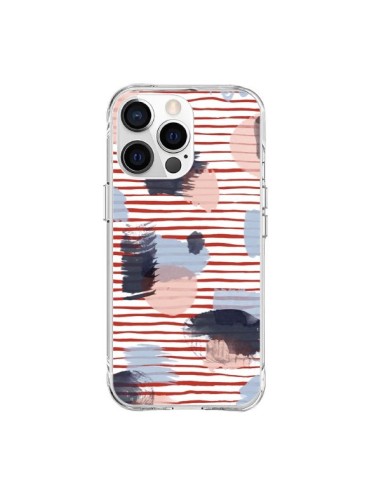 Cover iPhone 15 Pro Max Watercolor Stains Righe Rosse - Ninola Design