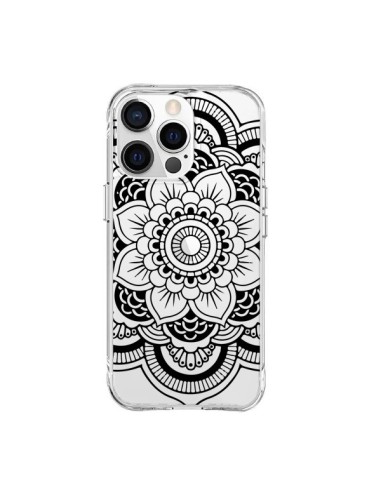 Coque iPhone 15 Pro Max Mandala Noir Azteque Transparente - Nico