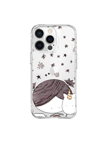 Coque iPhone 15 Pro Max Petite Fille et Licorne I Believe Transparente - Nico