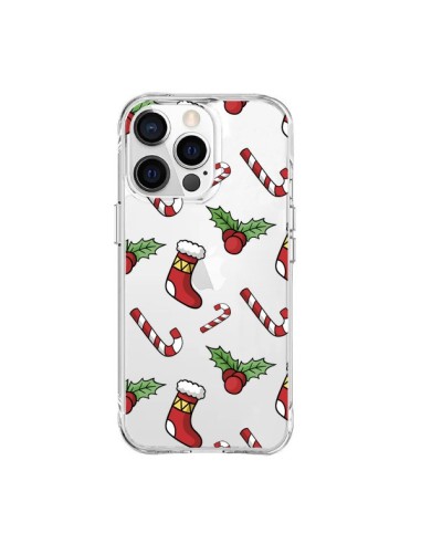 Cover iPhone 15 Pro Max Calze Bastoncini di Zucchero Agrifoglio Natale Trasparente - Nico