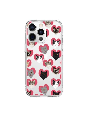 Cover iPhone 15 Pro Max Gatto Cuori Trasparente - Pet Friendly