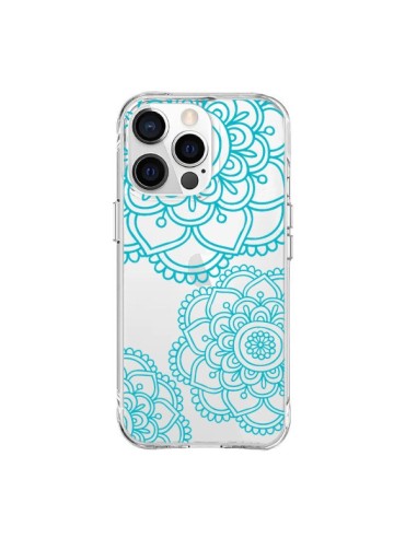 Cover iPhone 15 Pro Max Mandala Verde acqua Doodle fiori Trasparente - Sylvia Cook