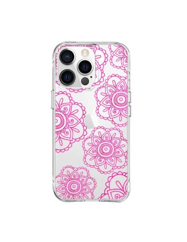 Cover iPhone 15 Pro Max Doodle  Mandala Rosa Fiori Trasparente - Sylvia Cook