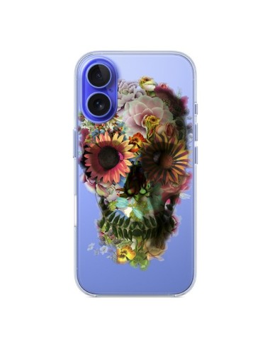 Coque iPhone 16 Skull Flower Tête de Mort Transparente - Ali Gulec