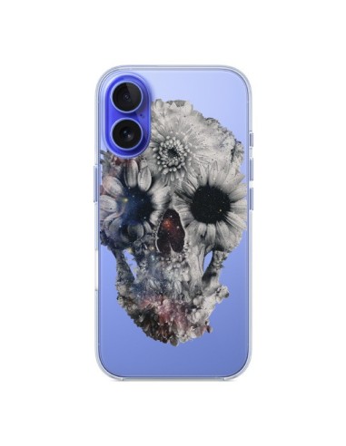 Coque iPhone 16 Floral Skull Tête de Mort Transparente - Ali Gulec