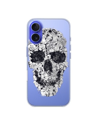 Coque iPhone 16 Doodle Skull Dessin Tête de Mort Transparente - Ali Gulec