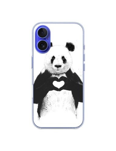 Coque iPhone 16 Panda Amour All you need is love - Balazs Solti