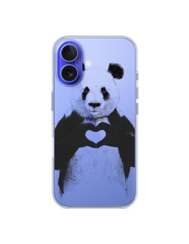 Coque iPhone 16 Panda All You Need Is Love Transparente - Balazs Solti