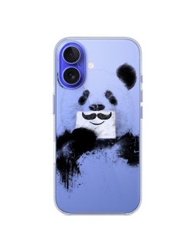 Coque iPhone 16 Funny Panda Moustache Transparente - Balazs Solti