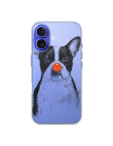 Coque iPhone 16 Clown Bulldog Dog Chien Transparente - Balazs Solti