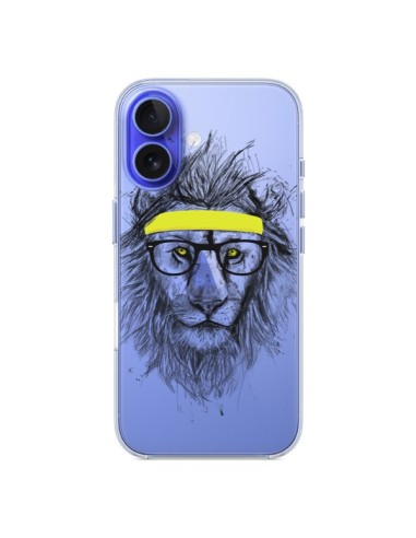 Coque iPhone 16 Hipster Lion Transparente - Balazs Solti