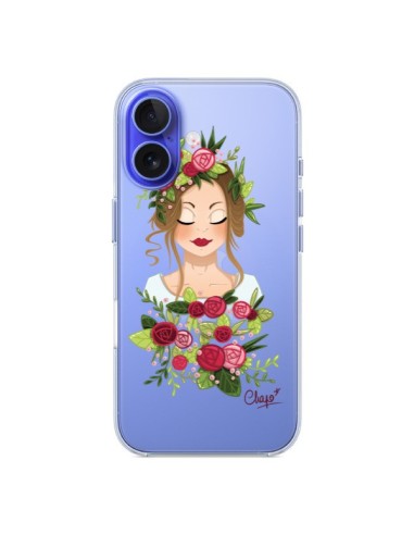 Coque iPhone 16 Femme Closed Eyes Fleurs Transparente - Chapo